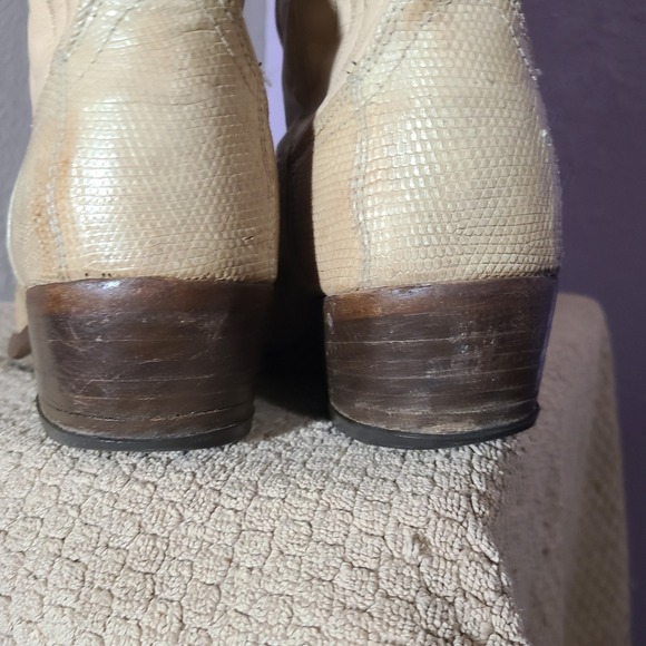 Vtg Dan Post Mens Cream Tan Exotic Lizard Leather Cowboy Boots Pointed Toe 9.5D - Picture 5 of 12
